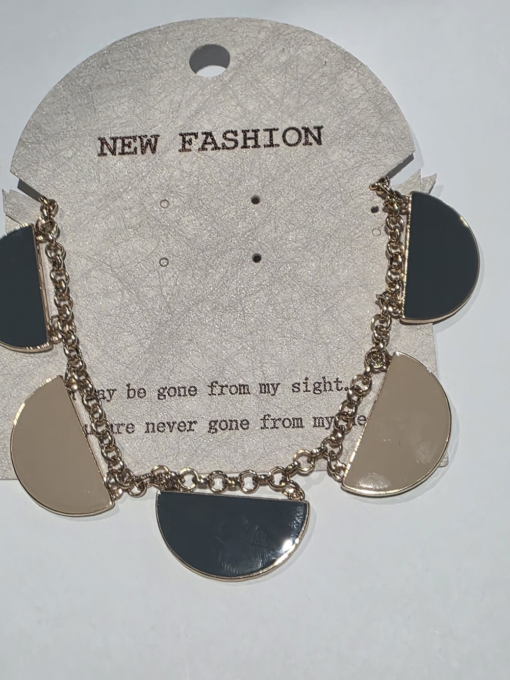 Amazon Gold-Tone Necklace with Black and Beige Half-Moons